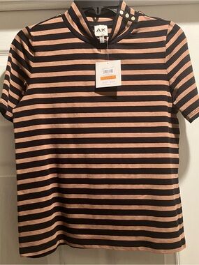NWT, Anne Klein, Black & Tan Top, Size Petite Small